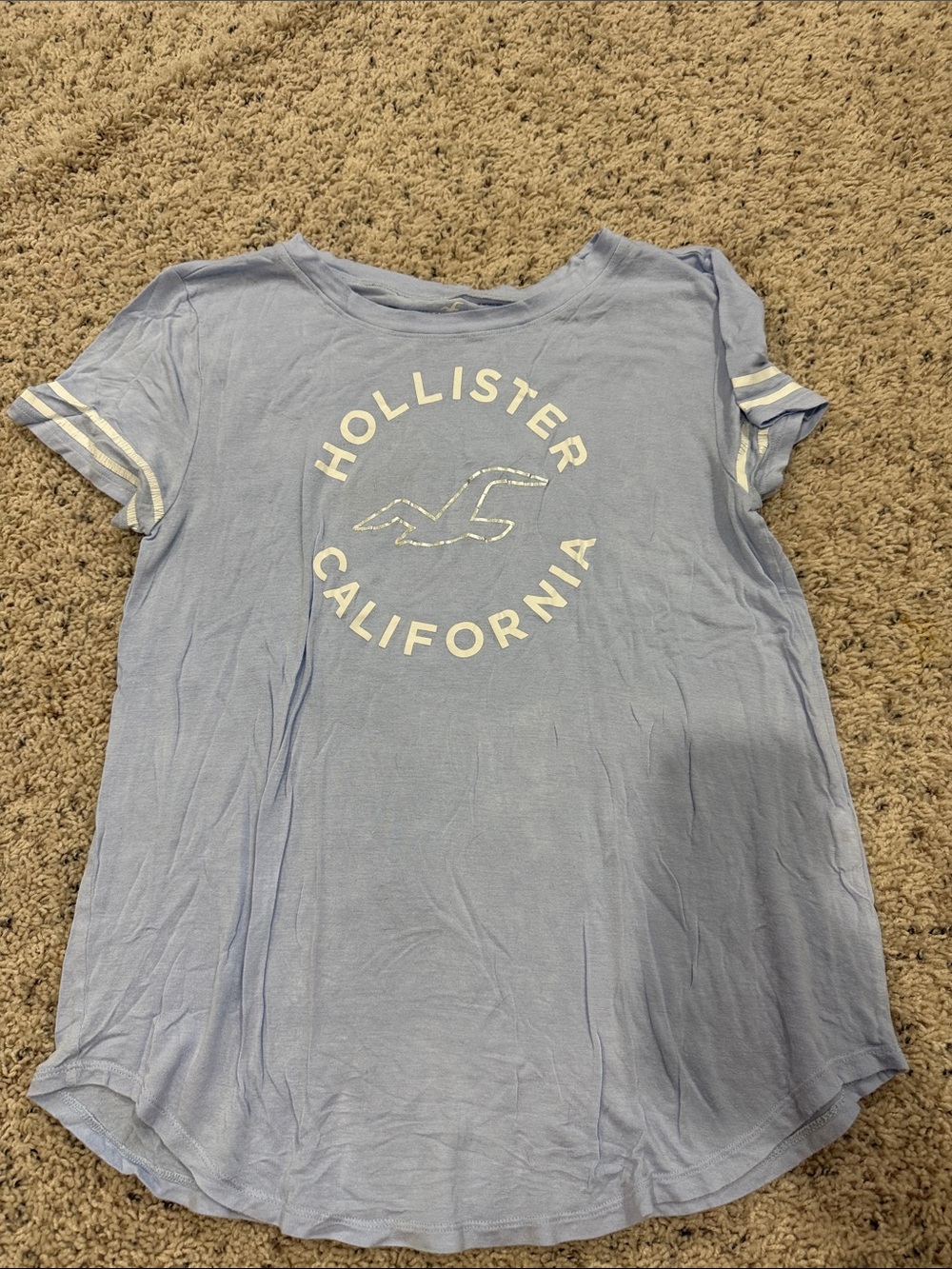 Hollister Light Blue Short Sleeve Graphic Tee with White Logo